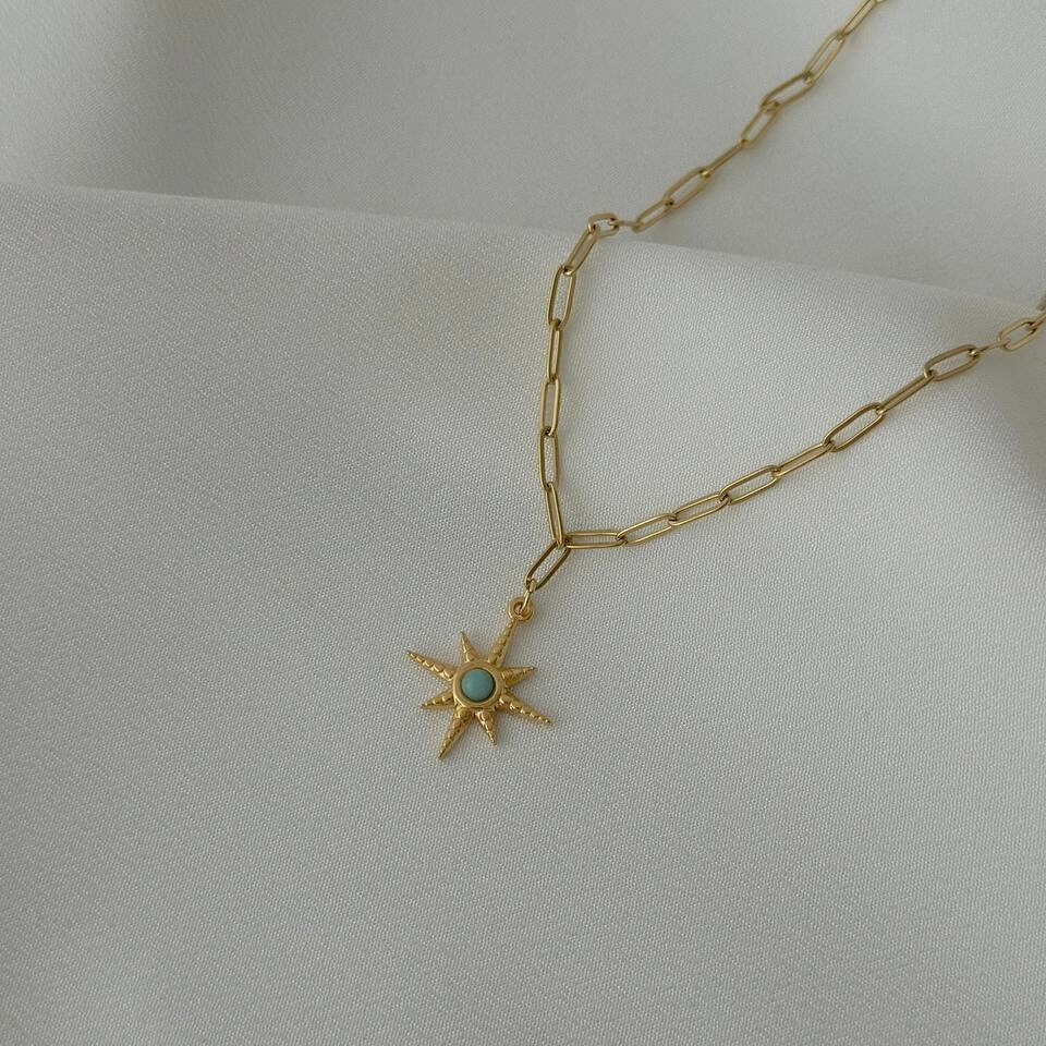 Naszyjnik ze stali chirurgicznej Gwiazda Turkusowa z łańcuszkiem - obrazek 3