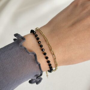Bransoletka podwójna ze stali chirurgicznej łańcuszek i czarne gwiazdki