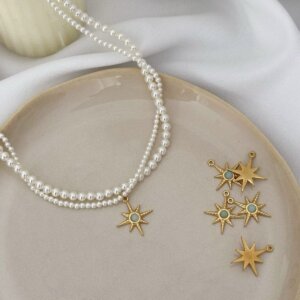 Komplet ze stali chirurgicznej Perłowa Turkusowa Gwiazdka