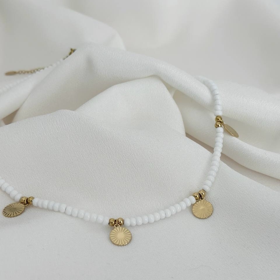 Naszyjnik ze stali chirurgicznej Białe Kółeczka - obrazek 4